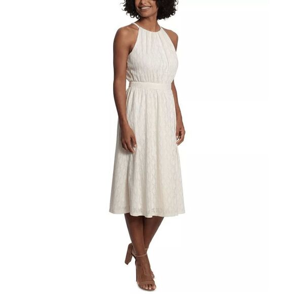 LONDON TIMES Women's Diamond Lace Halter neckline Midi Dress Size 12 - Picture 1 of 8